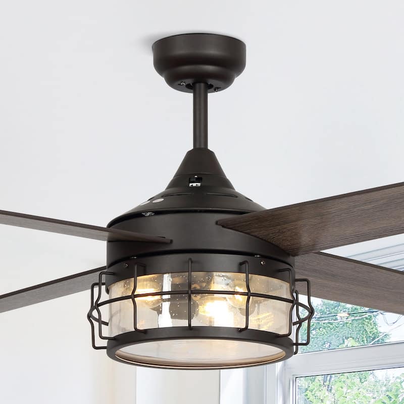 Farmhouse 4-Blade Oil Rubbed Bronze Glass Shade Ceiling Fan with Remote and Light Kit - 52-in W x 17.6-in H