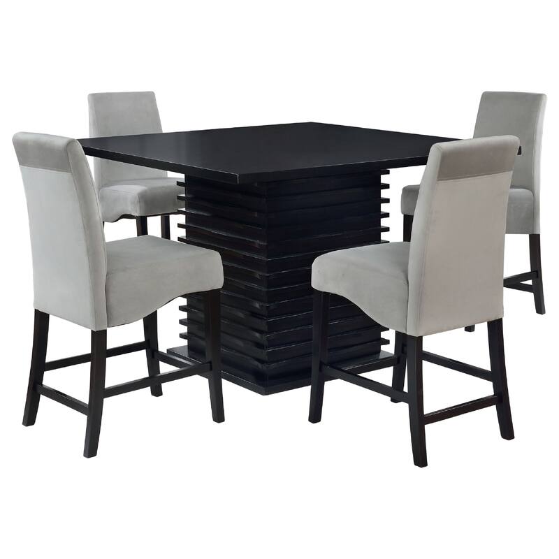 Tela 5pc Counter Height Dining Set, Black Wood Table, 4 Gray Chairs