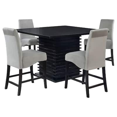 Tela 5pc Counter Height Dining Set, Black Wood Table, 4 Gray Chairs