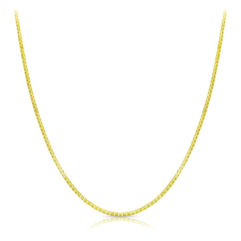 18k Solid Yellow Gold Thin Box Chain Necklace 0.6mm 16"-20"