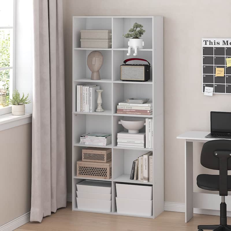 Furinno Basic 12-Cube Open Shelf Bookcase, Bookshelf, Storage Organizer, 12 x 32 x 71