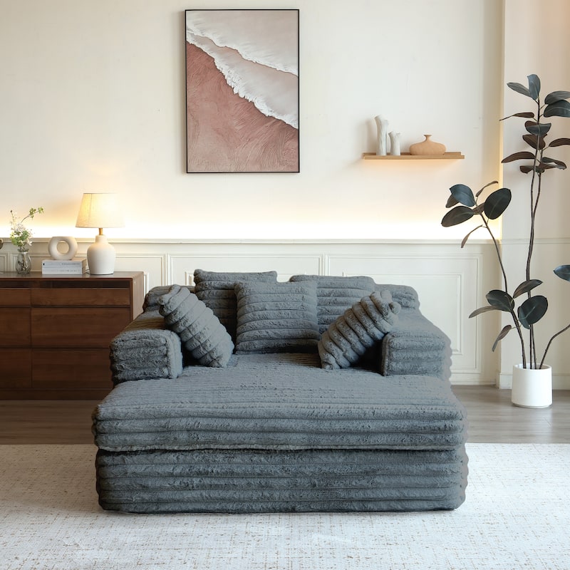 Chaise Lounge Upholstered Sofa Bed with Throw Pillows