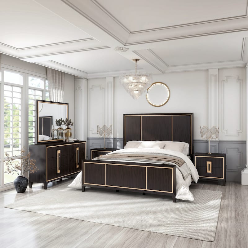 Furniture of America Nyx Modern Espresso 5-Piece Solid Wood Panel Bedroom Set - Queen