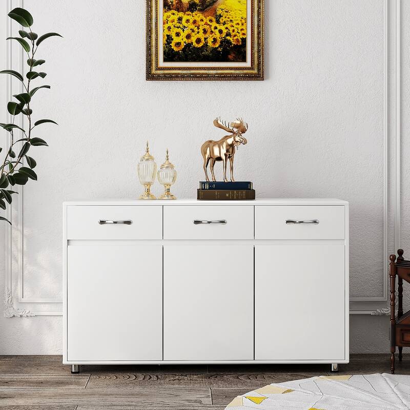 Spacious Storage Cabinet with Metal Drawer Slides, 3 Doors and Shelving for Living Room and Bedroom