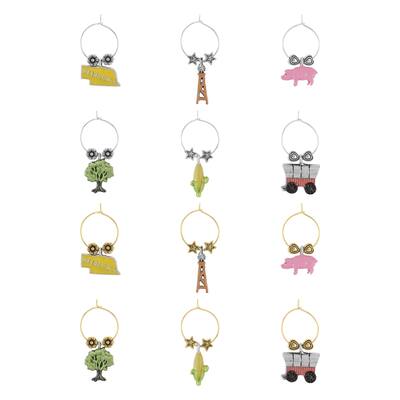 Wine Things 12-Piece Wine Charms/Wine Glass Tags/Drink Markers for Stem Glasses, Wine Tasting Party (Nebraska)
