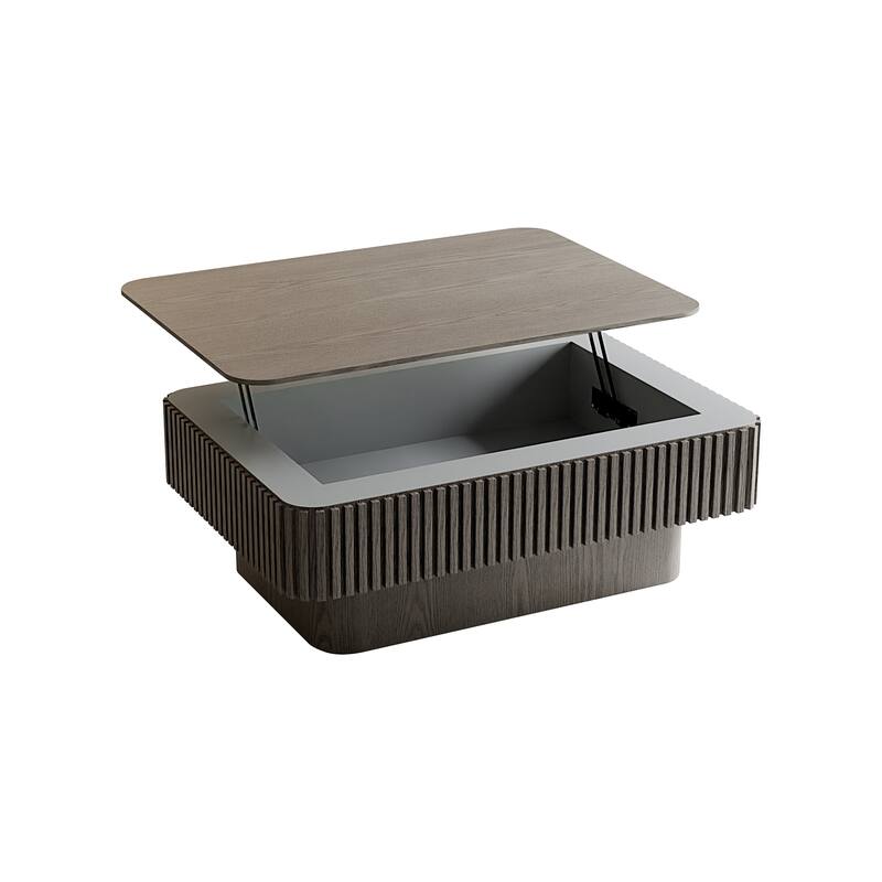 GDF Studio - Modern Wooden Veneer Lift-Top Coffee Table with Fluted Design & Storage - 38.6''