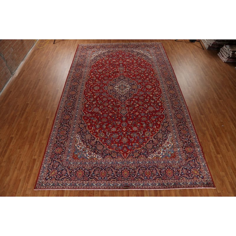 Traditional Kashan Persian Large Area Rug Hand-knotted Wool Carpet - 10'3" x 17'0"