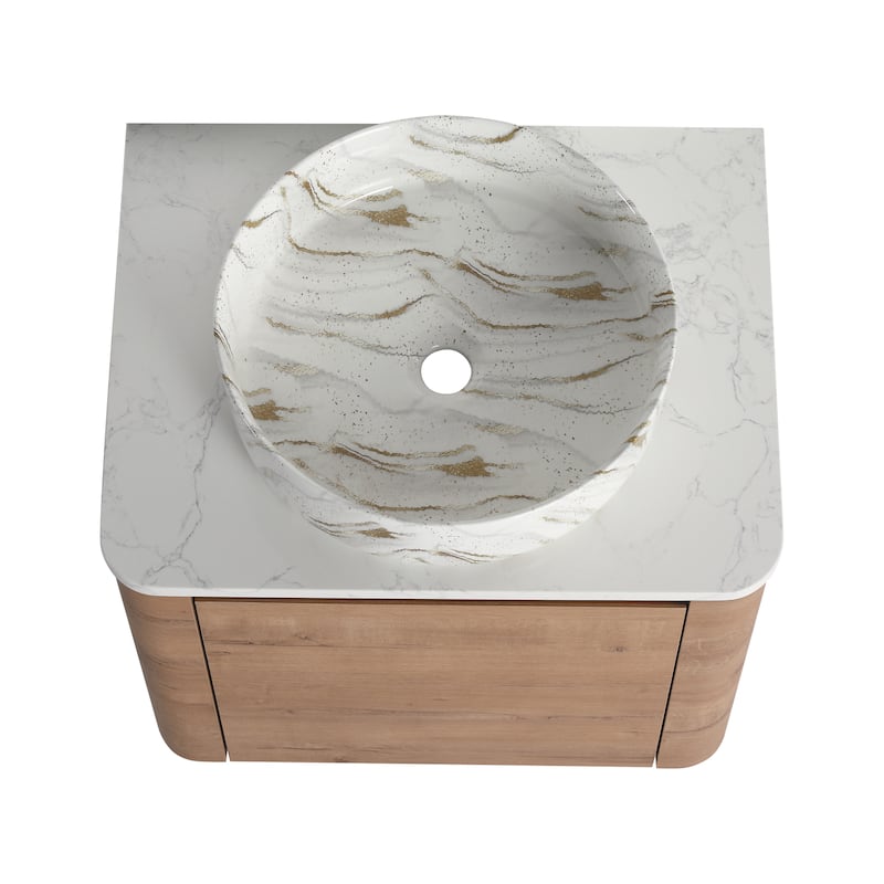 24'' Wall-Mounted Bathroom Vanity With Ceramic Art Sink & 1-Soft-Close Door,KD-Packing, Plywood