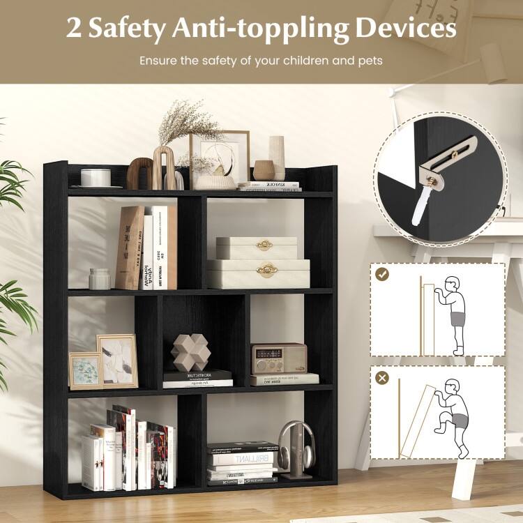 7 Cubes Open-Back Bookshelf with Anti-Toppling Devices - 31.5" x 8" x 35.5" (L x W x H)