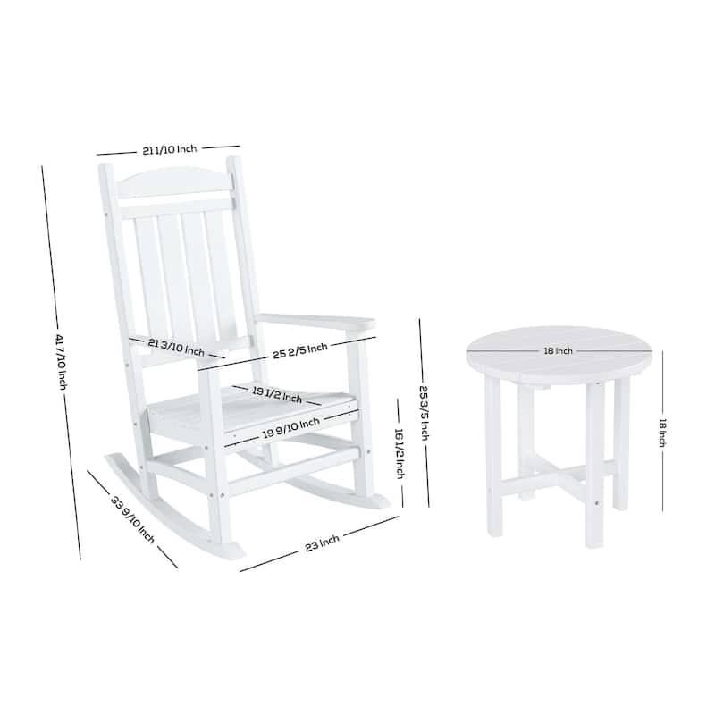 Laguna Hdpe All Weather Outdoor Patio Rocking Chairs With Side Table (3-Piece Set)