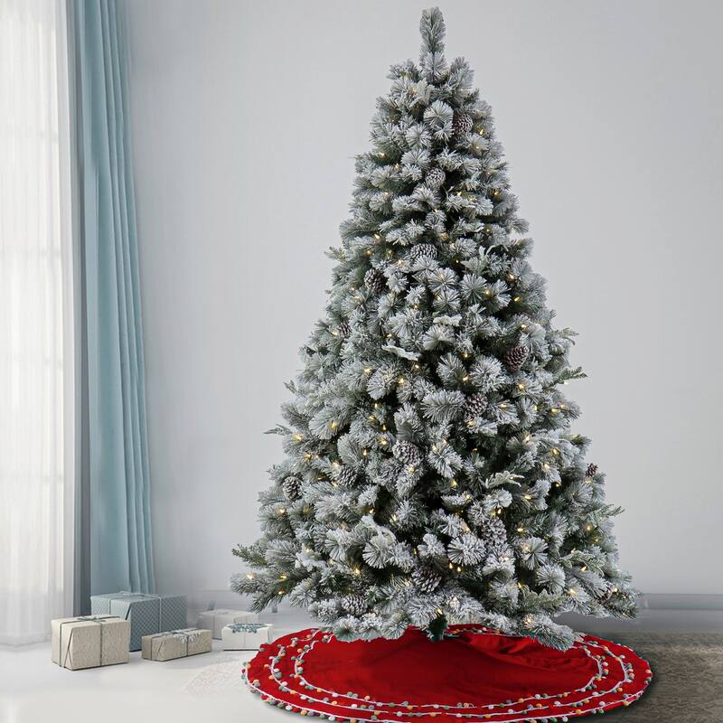 National Tree Company 7.5 ft. Pre-Lit Snowy Silver Hill Pine Tree with LED Lights - 7.5 Foot