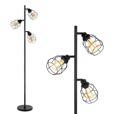 Tree Floor Lamp with 3 Adjustable Arms - Black