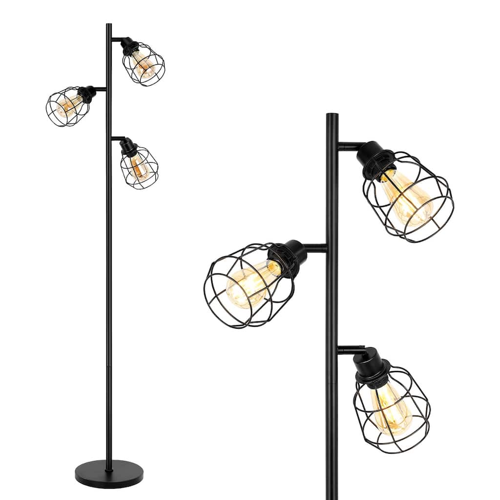 Tree Floor Lamp with 3 Adjustable Arms - Black