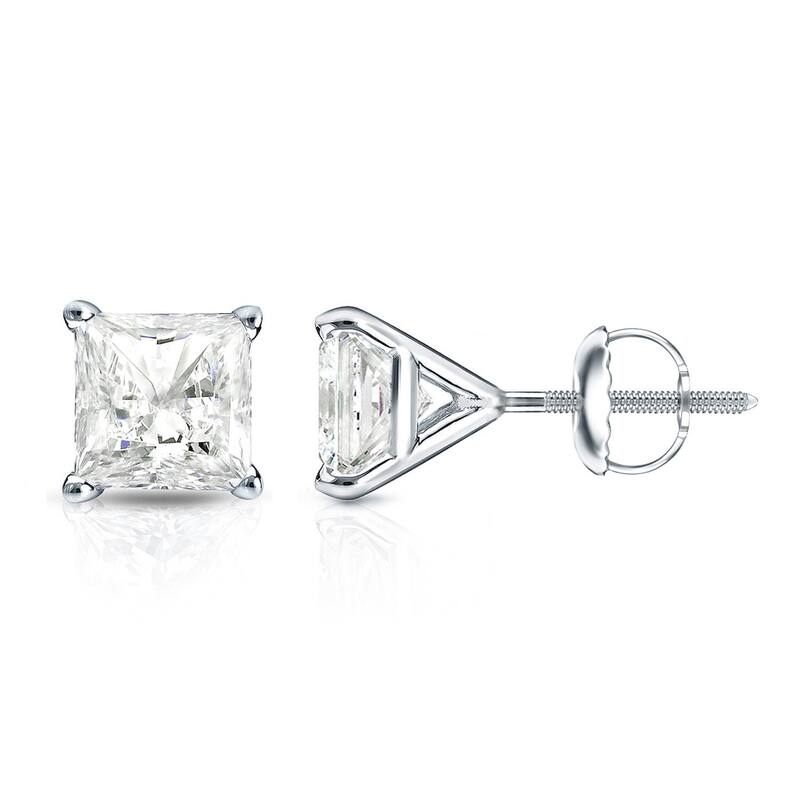 Auriya 14k Gold 1/3ctw Princess-cut Diamond Stud Earrings Martini-set (I-J, I1-I2) - White