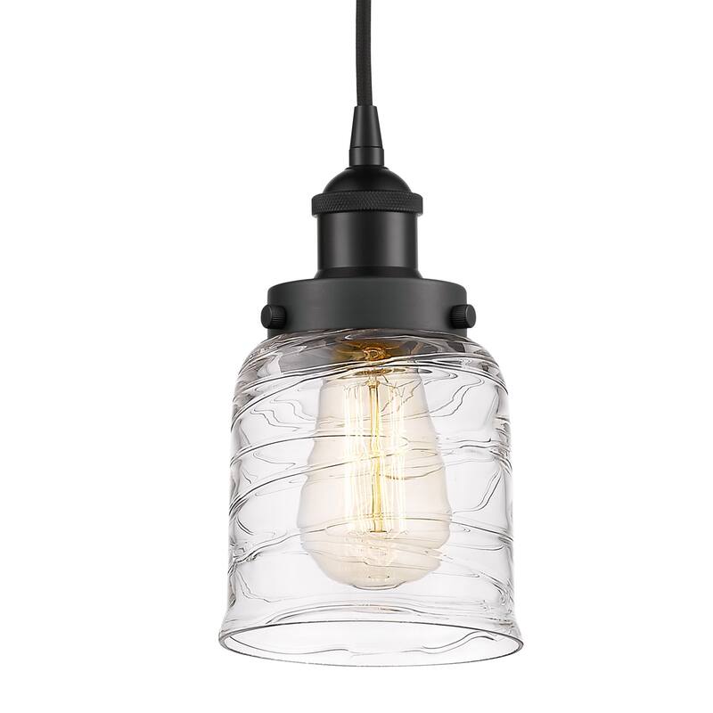 Innovations Lighting 616-1PH-10-5 Bell Pendant Bell 5" Wide Mini - Matte Black / Deco Swirl