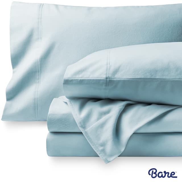 Bare Home Velvety Soft Cotton Flannel Deep Pocket Sheet Set - Queen - Light Blue