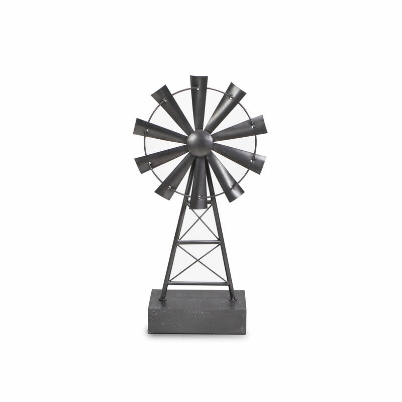 HomeRoots 21" Gray Metal Windmill Hand Painted Sculpture - 20.75" H x 7.75" W x 4.75" D