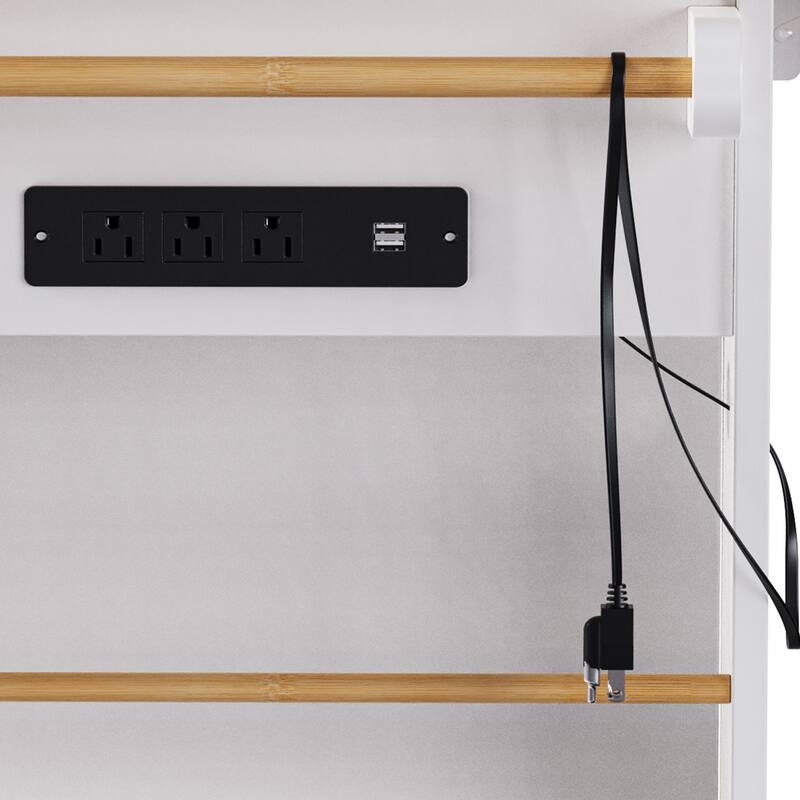 48'' Large Kitchen Island with Drop Leaf, Power Outlet, Rolling Wheels, and 5 Open Side Racks - 48'' x 29.75'' x 36.75''