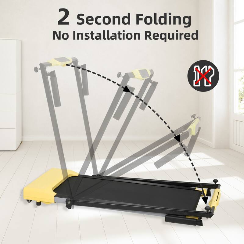 Foldable Walking Treadmill Under Desk Walking Pad Treadmill Compact Fitness Running Machine with LED Displays and Wheels