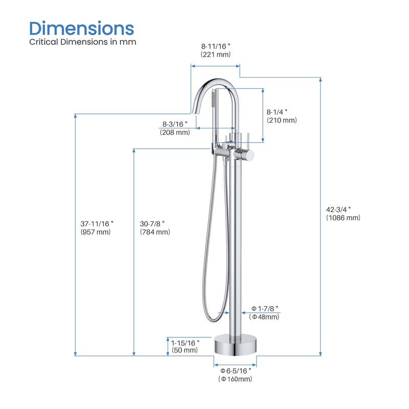 Circular Single Handle Floor Mounted Freestanding Tub Filler With Hand Shower