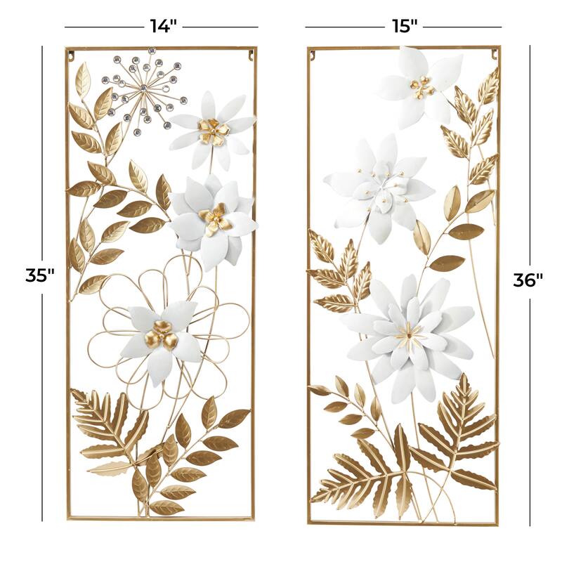 Metal Floral Wall Decor with Gold Frame - Set of 2 Gold - Roche River Decor
