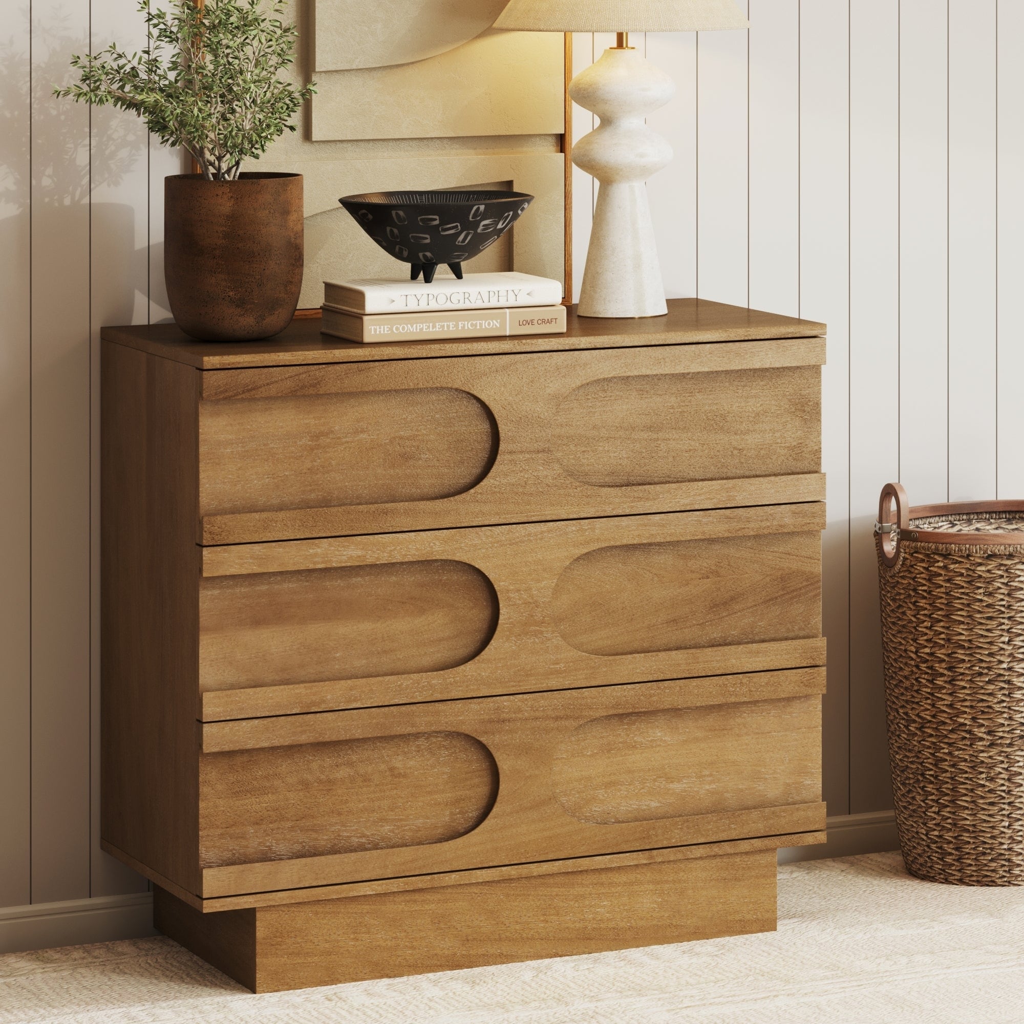 Iris 3 Drawer Dresser, Mid-Century Modern Solid Wood Dresser for Bedroom