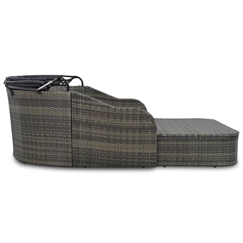 79.9" Outdoor Patio PE Rattan Daybed Sunbed with Adjustable Canopy