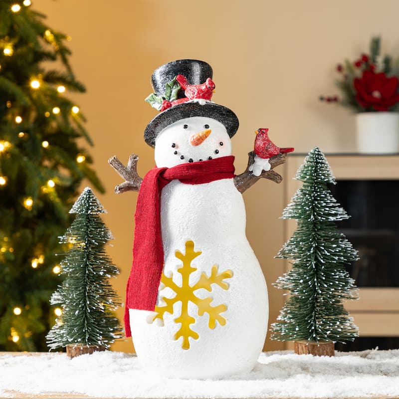 Glitzhome 15"H Christmas Lighted Resin Snowman Table Decor