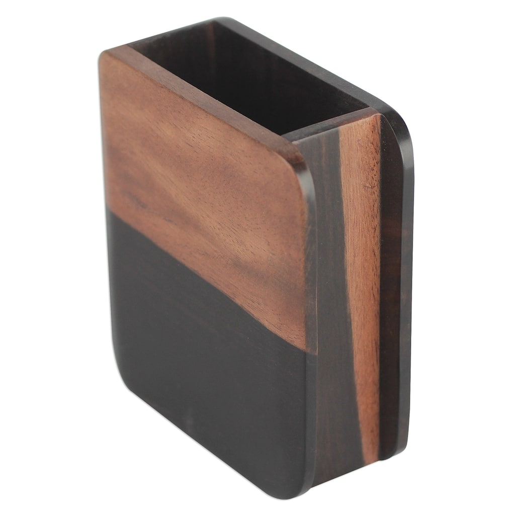 Novica Handmade Modern Nature Ebony Wood Pencil Holder