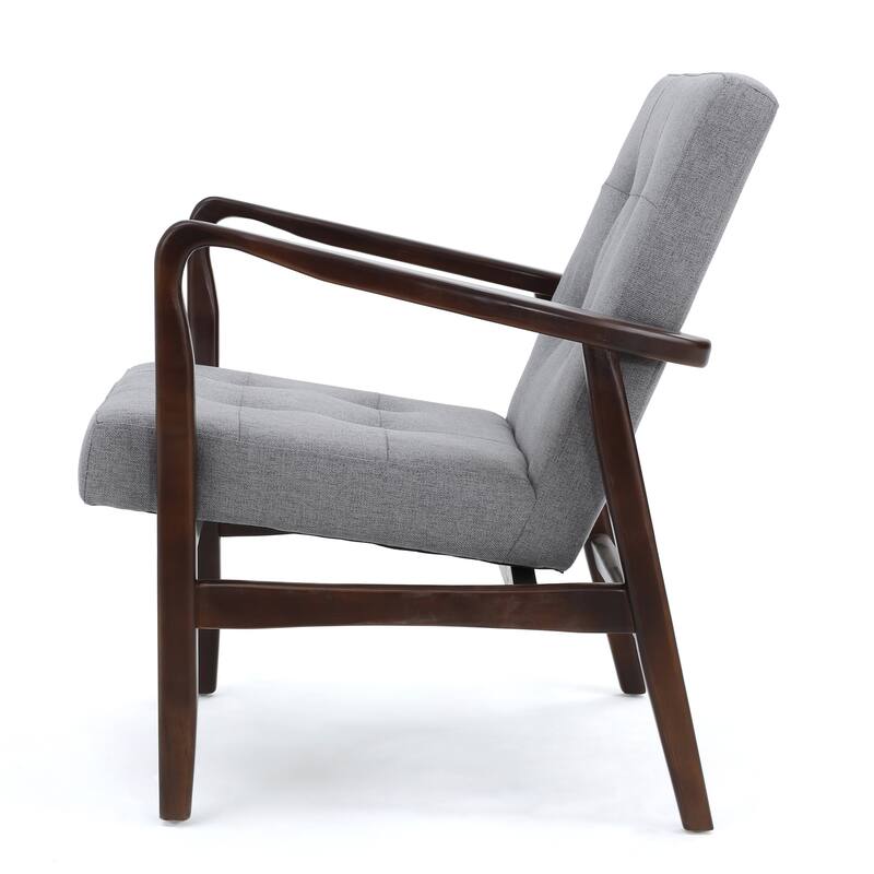 Fabric Mid-Century Club Chair with Button Tufted Design & Wooden Legs - Modern Accent Chair