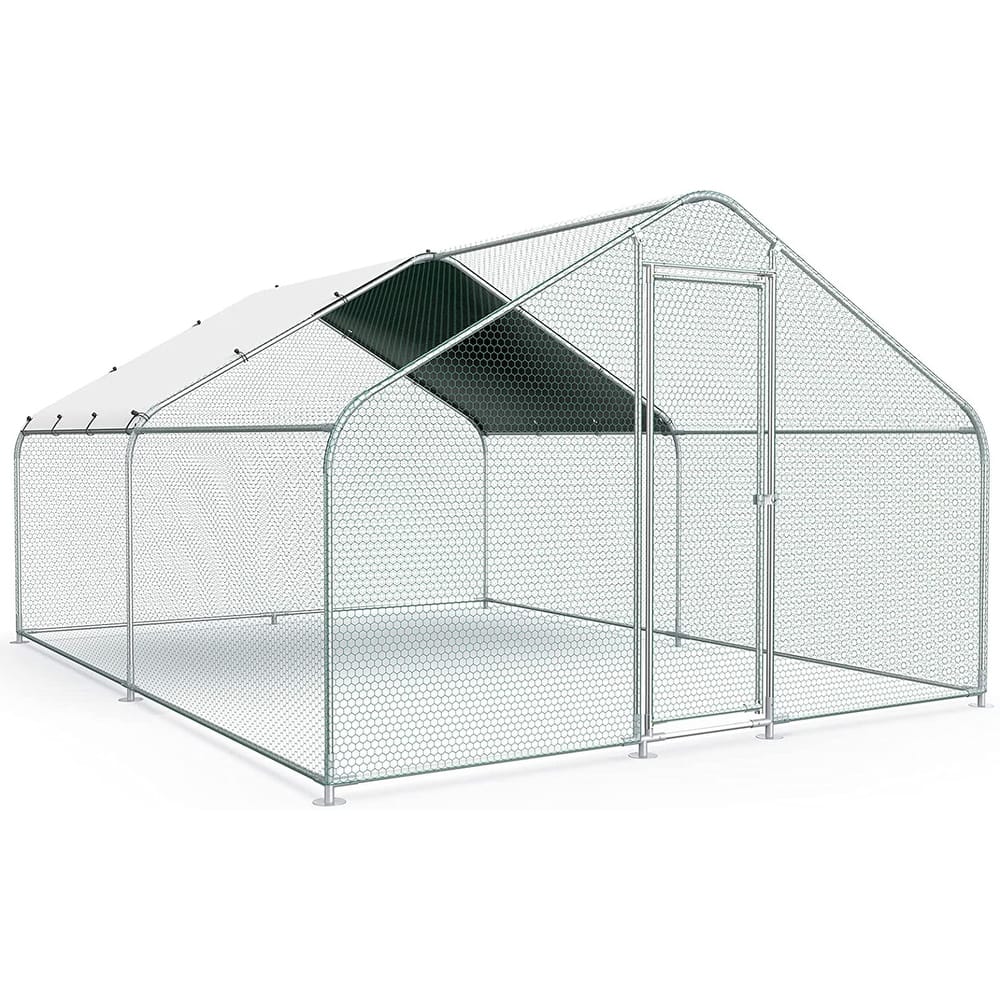 Large Metal Chicken Coop Run with Waterproof Cover - 13’L x 10’W x 6.56’