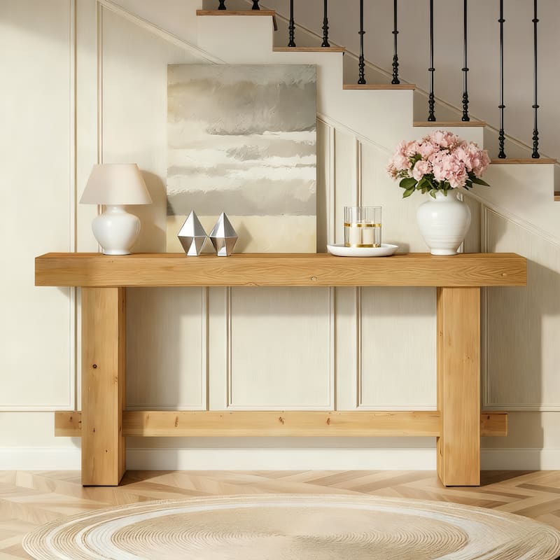 Solid Wood Console Table 63” Long Entryway Table for Living Room - Large
