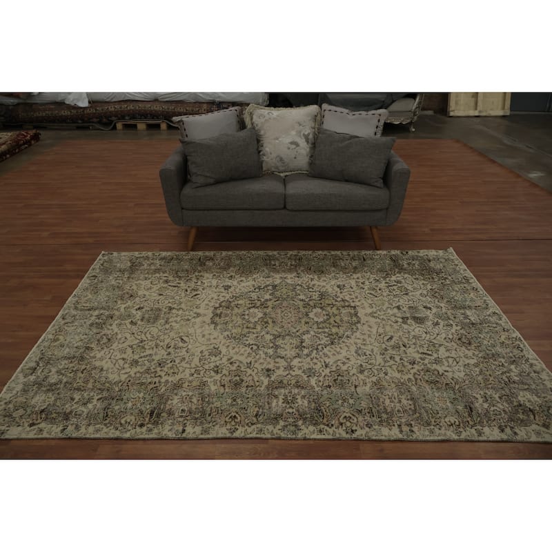 Hand Knotted Oriental 100% Wool Carpet Transitional Floral Beige & Ivories Anatolian Area Rug - 8' 2'' X 5' 8''
