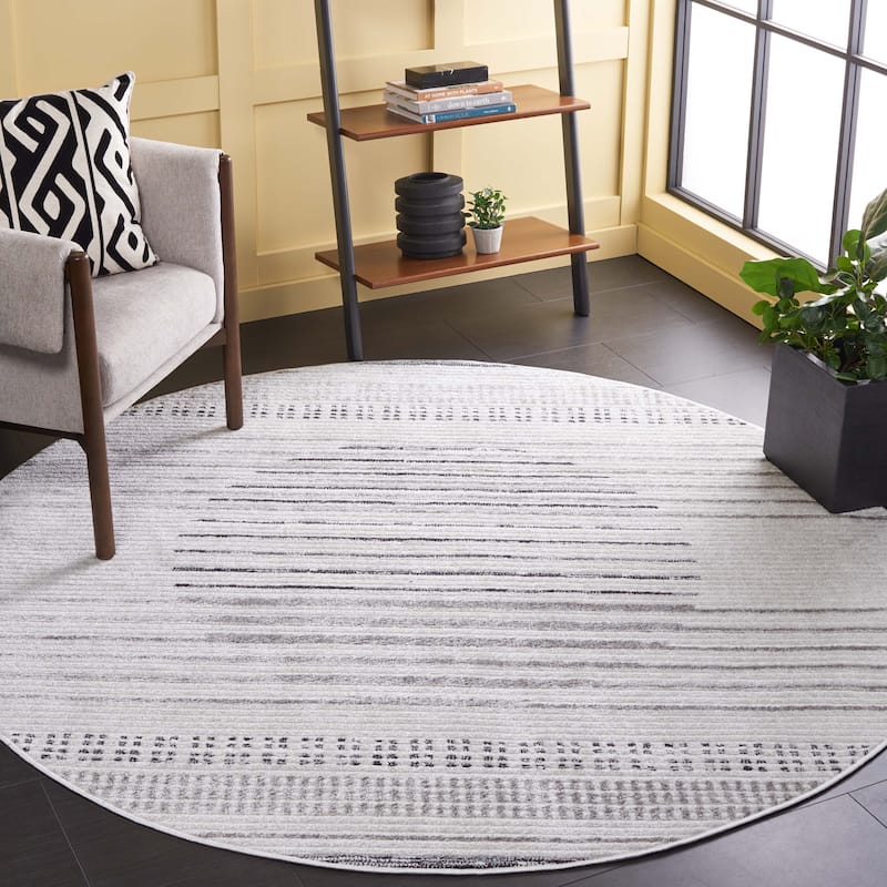 SAFAVIEH Alamo Shigeyo Modern Rustic Rug - 6'7" Round - Ivory/Grey