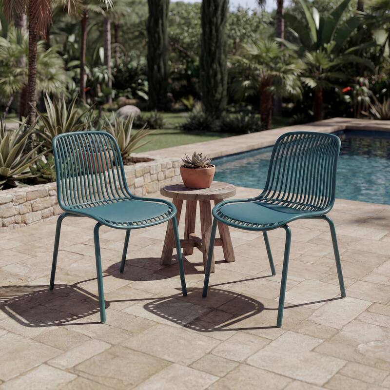 Christopher Knight Home - Eldred Outdoor Weather-Resistant Plastic Dining Chair with Metal Frame - Sky Blue