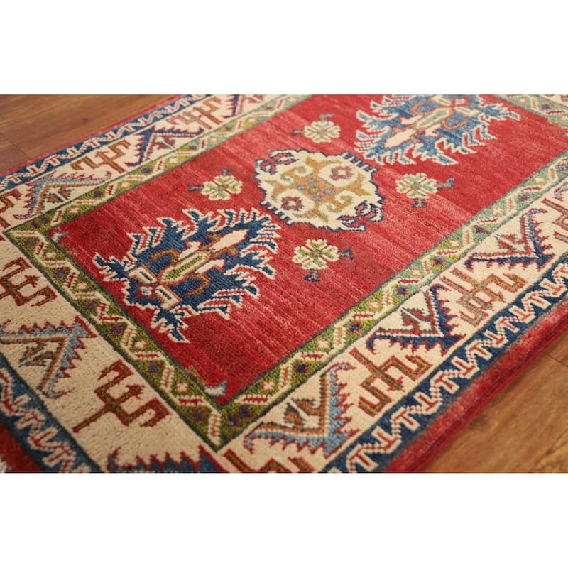 Geometric Red Kazak Oriental Rug Handmade Traditional Wool Carpet - 2'0" x 3'0"