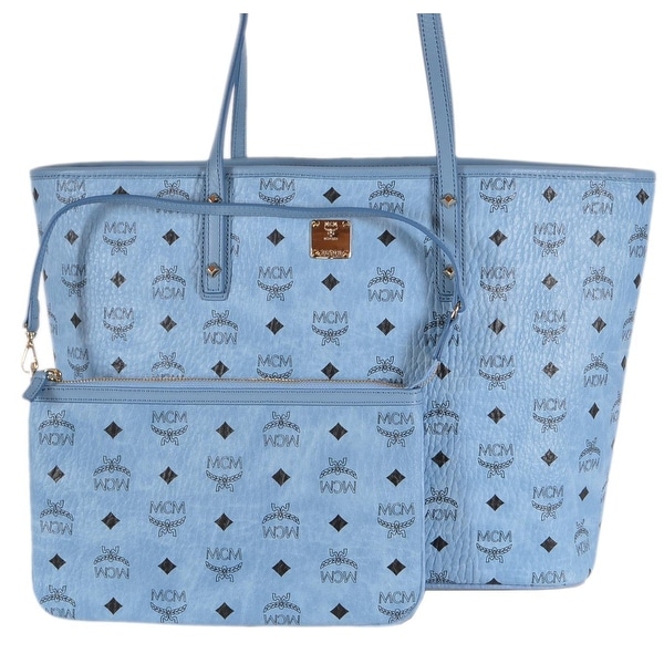 Shop MCM Women&#39;s ANYA Blue MEDIUM Signature Zip Shopper Purse Handbag Tote - Free Shipping Today ...