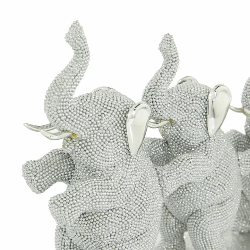 Silver Polystone Elephant Decorative Sculpture - 11 x 3 x 9