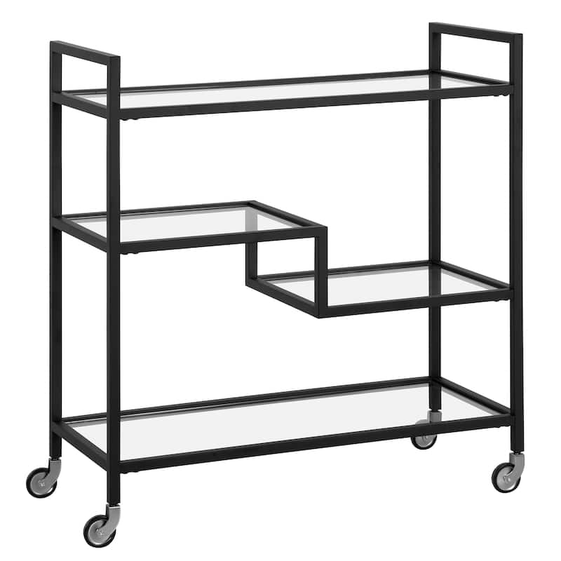 Lovett 33" Wide Rectangular Bar Cart with Glass Shelves