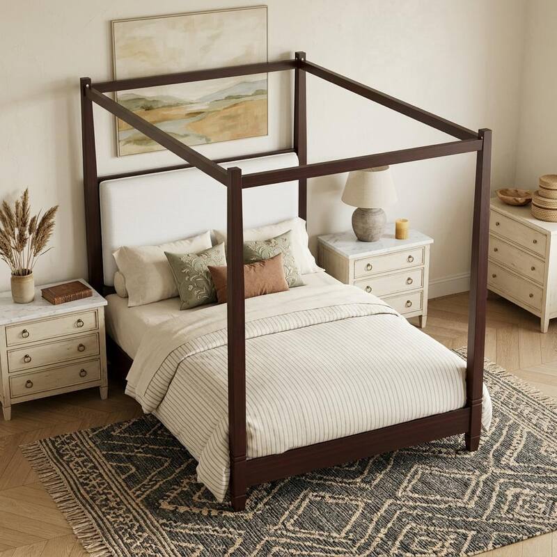 Canopy Platform Bed with Upholstered Headboard by Harper&Bright Designs