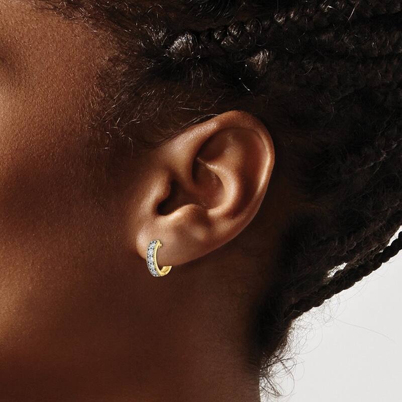 Curata 14k Yellow Gold Diamond Milgrain Hoop Earrings - 11x12mm Wide 3mm Thick