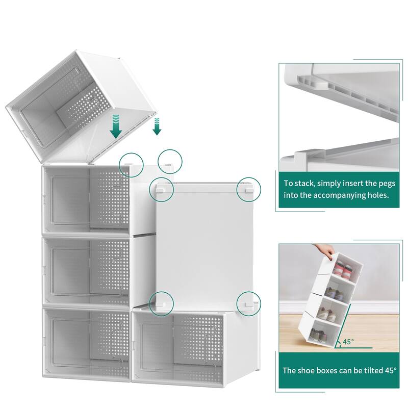 6/12/18 Pack Shoe Storage Box Plastic Stackable Shoe Organizer for Closet Foldable Sneaker Containers Bins Holders Racks
