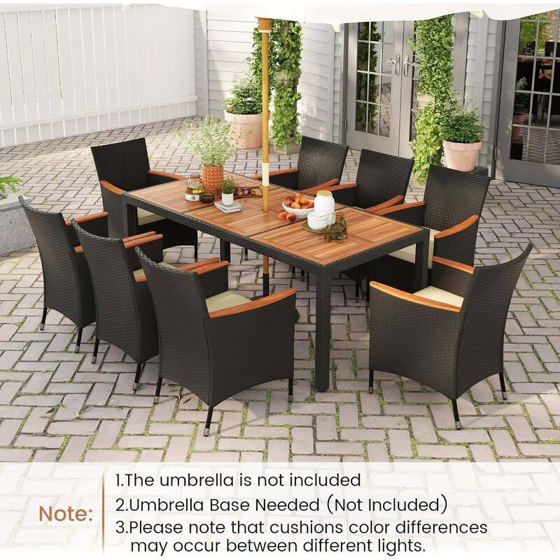 9PCS Outdoor Dining Set Patio Dining Chair & Table Set W/Umbrella Hole