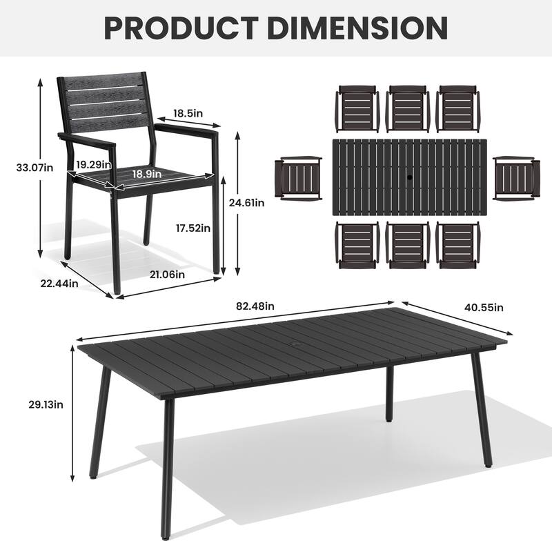 7/9/11-Piece Outdoor Dining Set Aluminum Dining Table with Umbrella Hole and Stackable Chairs