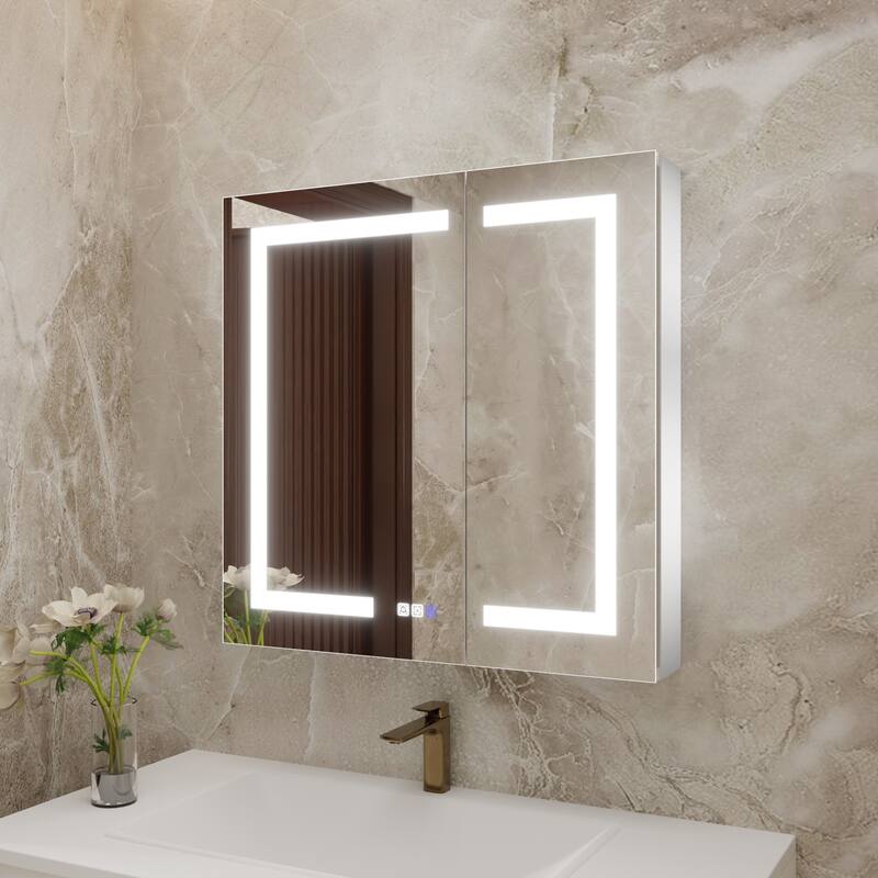 ExBrite 30" x 30" LED Lighted Bathroom Medicine Cabinet with Mirror,Recessed or Surface Mount,Defog - 30" x 30" - 30" x 30"