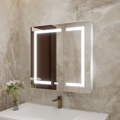 ExBrite 30" x 30" LED Lighted Bathroom Medicine Cabinet with Mirror,Recessed or Surface Mount,Defog - 30" x 30"