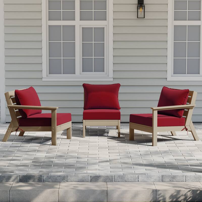 Birchwood All Weather HDPE Outdoor Patio Deep Seating Weathered Wood Sofa With Cushions (3-Piece)