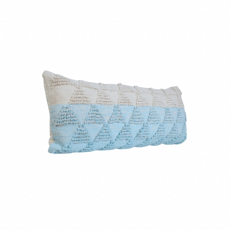 HomeRoots 14" X 36" Light Blue And Off-White 100% Cotton Geometric Zippered Pillow