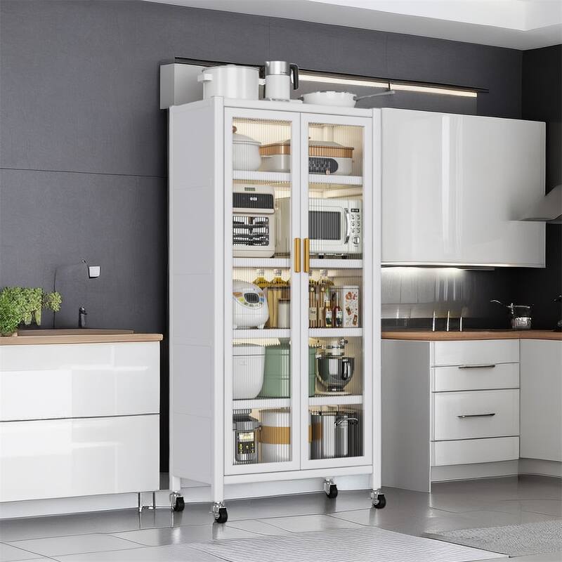 Open-Door Kitchen Shelving Multilevel Microwave Storage Cabinet