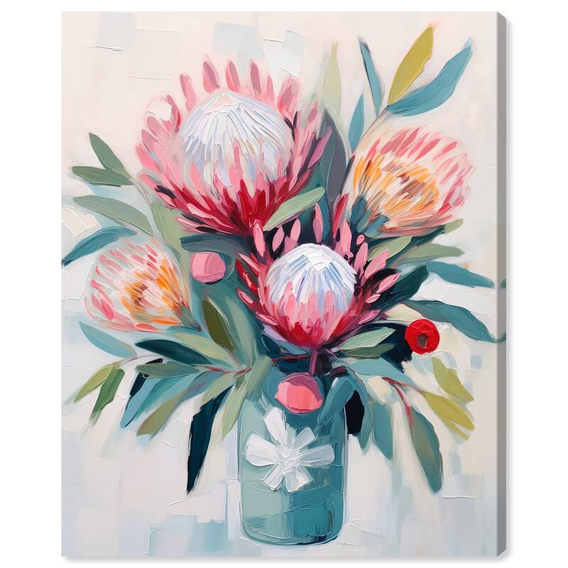 Wynwood Studio Canvas Floral and Botanical Flowers in Teal Blue and Teal Cabin & Lodge Wall Art Canvas Print